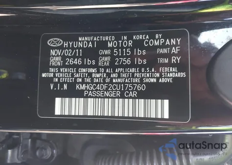 2012 Hyundai Genesis 4.6 from USA, damaged, VIN KMHGC4DF2CU175760